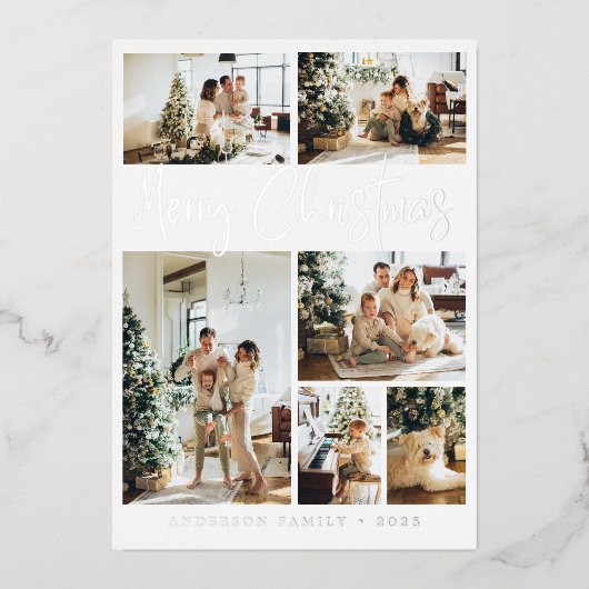 Merry Kerstkalligrafie Foto Silver Folie Feestdagenkaart (Voorkant)