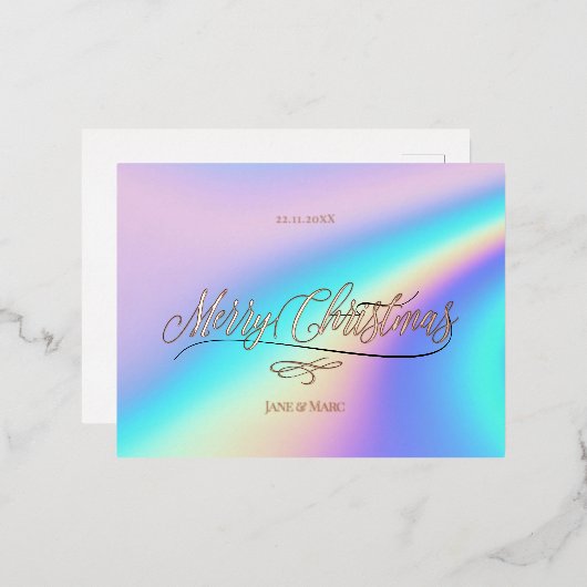 Merry Kerstkalligrafie Holographic Folie Feestdagen Briefkaart (Voorkant / Achterkant)