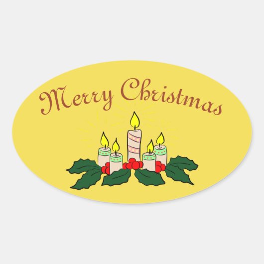 Merry Kerstkandle Oval Sticker (Voorkant)