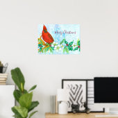 Merry Kerstkardinaal Bird Poster (Thuiskantoor)