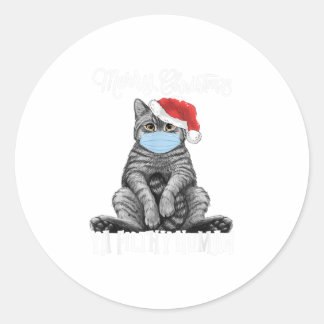 Merry Kerstkat Face Mask Kitten Santa Ronde Sticker