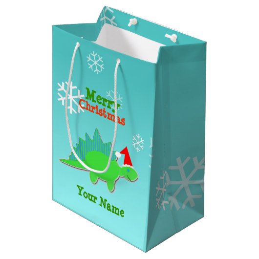 Merry KerstKawaii Dinosaur Medium Cadeauzakje (Voorkant Gekanteld)