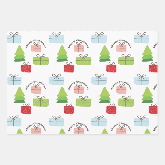 Merry kerstkerstkerstcadeautjes - boompatroon inpakpapier vel (Voorkant 3)