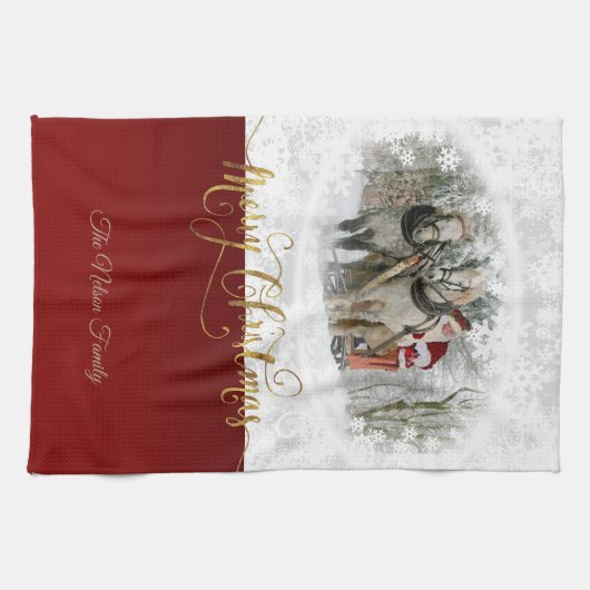 Merry Kerstkerstkerstfoto Theedoek (Horizontaal)