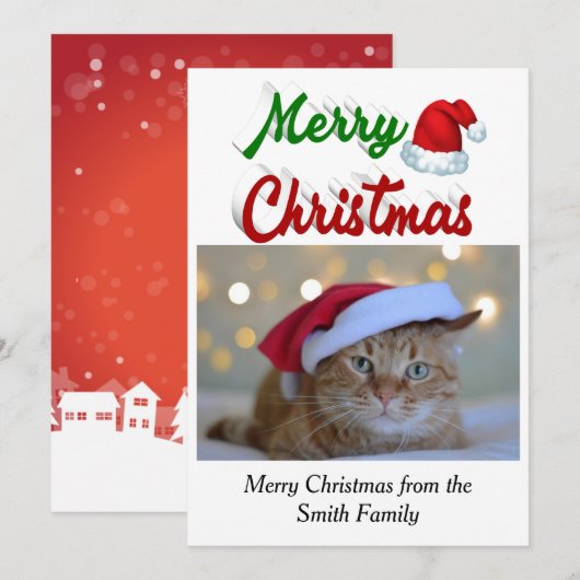 Merry Kerstkerstkerstkerstkerstfoto rood script Feestdagenkaart (Voorkant / Achterkant)