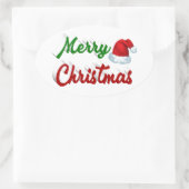 Merry Kerstkerstkerstkerstkerstkerstkerstkerstrood Ovale Sticker (Tas)