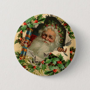 Merry Kerstkerstkerstkerstkerstman Holly Ronde Button 5,7 Cm