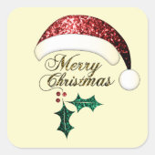 Merry Kerstkerstkerstkerstkerstman Red Gold Green Vierkante Sticker (Voorkant)