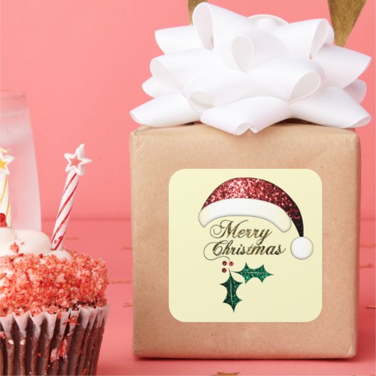 Merry Kerstkerstkerstkerstkerstman Red Gold Green Vierkante Sticker (Feest)