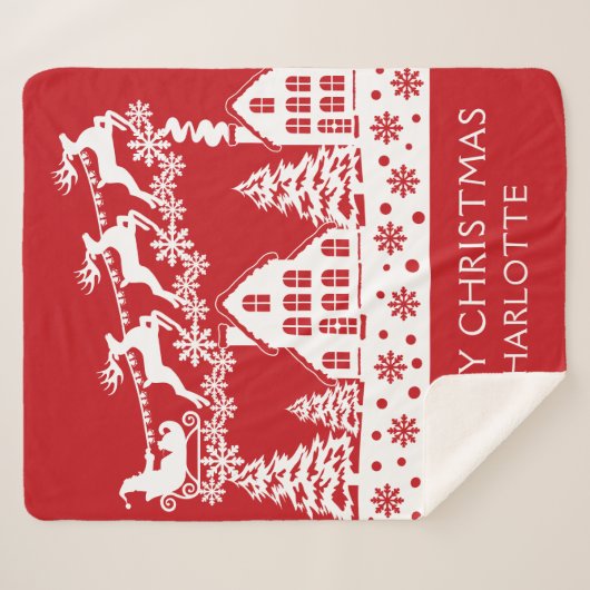 Merry Kerstkerstkerstkerstwinter Snowflakes Naam Sherpa Deken (Voorkant (horizontaal))