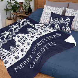 Merry Kerstkerstkerstkerstwinter Snowflakes Naam Sherpa Deken