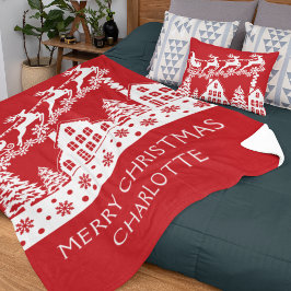Merry Kerstkerstkerstkerstwinter Snowflakes Naam Sherpa Deken