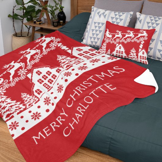 Merry Kerstkerstkerstkerstwinter Snowflakes Naam Sherpa Deken
