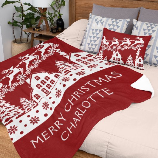 Merry Kerstkerstkerstkerstwinter Snowflakes Naam Sherpa Deken