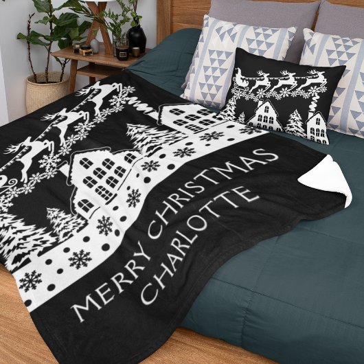 Merry Kerstkerstkerstkerstwinter Snowflakes Naam Sherpa Deken