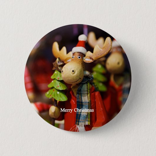 Merry Kerstkerstkerstman Moose Ronde Button 5,7 Cm (Voorkant)