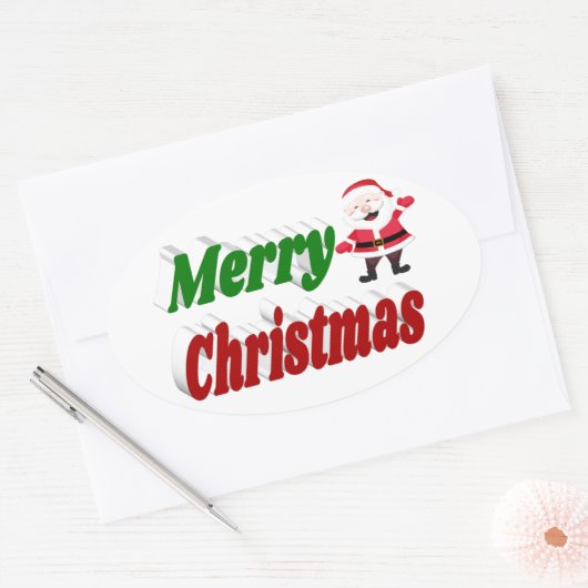 Merry kerstkerstkerstman rode groene typografie ovale sticker (Envelop)