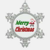 Merry kerstkerstkerstman rode groene typografie tin sneeuwvlok ornament (Voorkant)