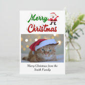Merry kerstkerstkerstman, rood, groen script feestdagenkaart (Staand voorkant)