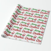 Merry kerstkerstkerstman rood script cadeaupapier (Uitgerold)
