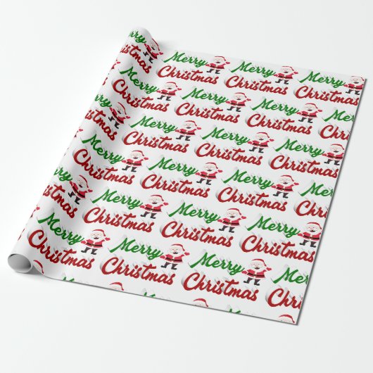 Merry kerstkerstkerstman rood script cadeaupapier (Uitgerold)