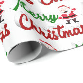 Merry kerstkerstkerstman rood script cadeaupapier (Rol Hoek)