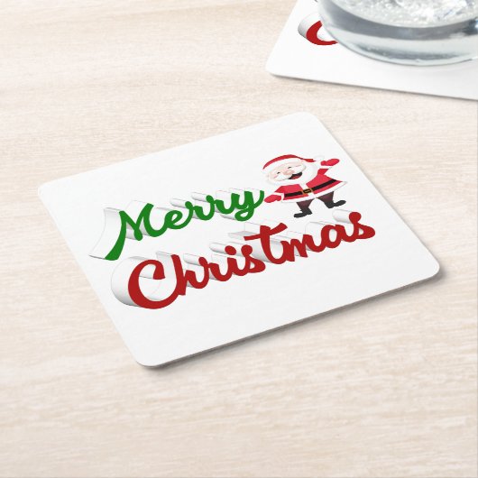 Merry kerstkerstkerstman rood script kartonnen onderzetters (Schuin)