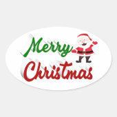 Merry kerstkerstkerstman rood script ovale sticker (Voorkant)