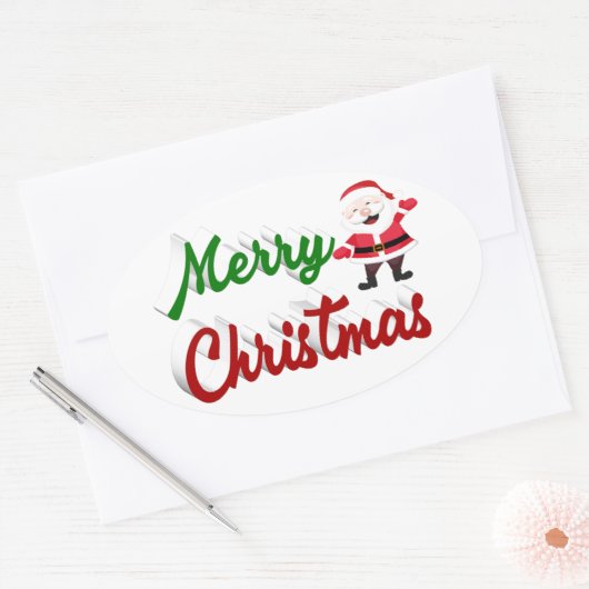 Merry kerstkerstkerstman rood script ovale sticker (Envelop)