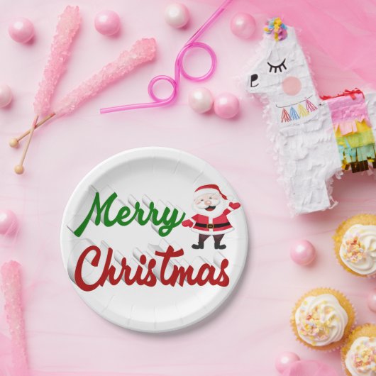 Merry kerstkerstkerstman rood script papieren bordje (Feest)