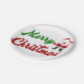 Merry kerstkerstkerstman rood script papieren bordje (Gekanteld)