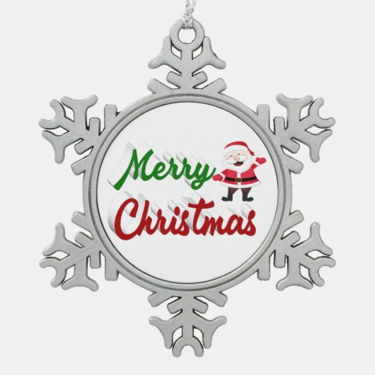 Merry kerstkerstkerstman rood script tin sneeuwvlok ornament (Voorkant)