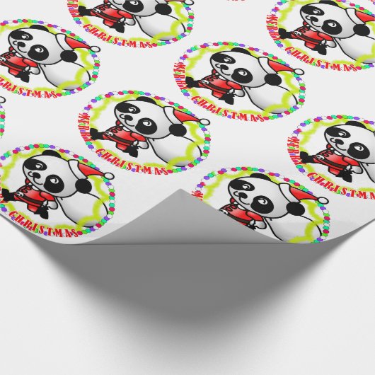 Merry KerstkerstSanta Panda Cadeaupapier (Hoek)