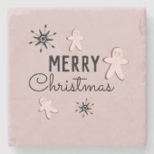 Merry Kerstkoekie Gingerbrood Roze Stenen Onderzetter (Voorkant)