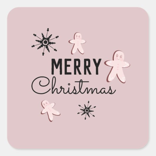 Merry Kerstkoekie Gingerbrood Roze Vierkante Sticker (Voorkant)