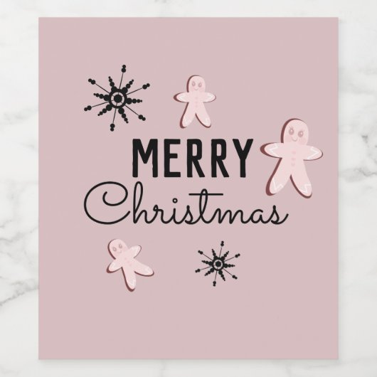 Merry Kerstkoekie Gingerbrood Roze Wijn Etiket (Enkel label)