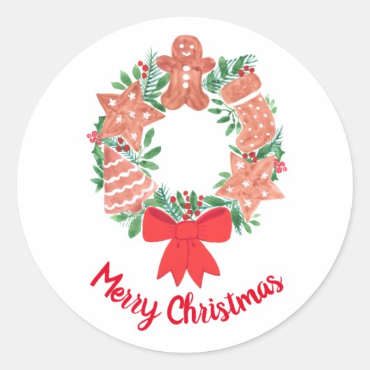 Merry Kerstkoekje Wreath Ronde Sticker (Voorkant)