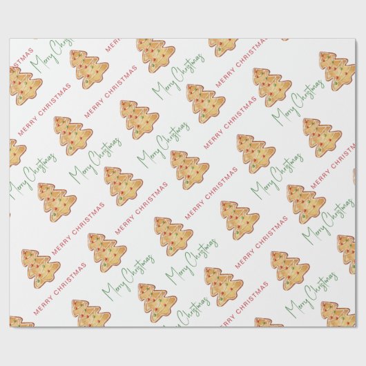 Merry KerstkoekjesPatroonscript Cadeaupapier (Vlak)