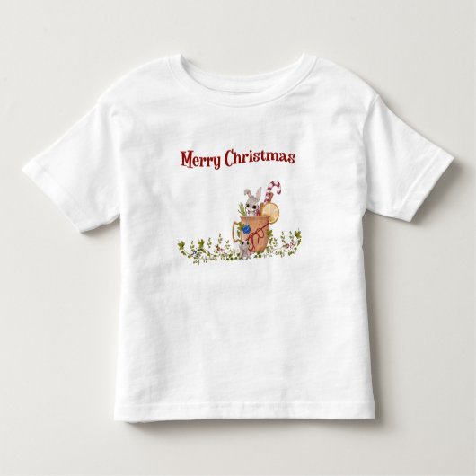 Merry Kerstkonbit Teasing Bunny Holiday Scene Kinder Shirts (Voorkant)