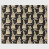 Merry Kerstkonijn Sepia Gold Metallic Black Cadeaupapier (Vlak)
