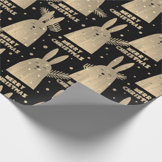 Merry Kerstkonijn Sepia Gold Metallic Black Cadeaupapier (Hoek)