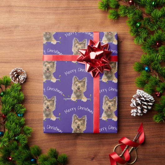Merry Kerstkshire Terrier op Paars Cadeaupapier (Feestdagen Geschenken)