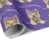 Merry Kerstkshire Terrier op Paars Cadeaupapier (Rol Hoek)