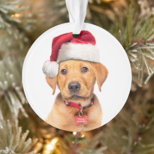 Merry Kerstlabrador Puppy in Santa Hat Ornament