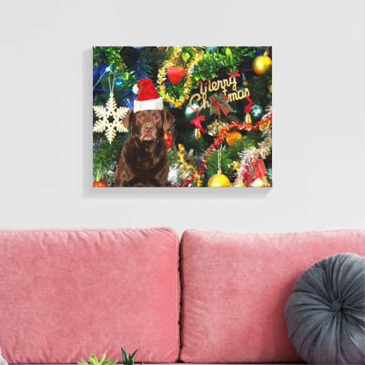 Merry Kerstlabrador Retriever Dog Santa Hat Canvas Afdruk (Insitu (Woonkamer))