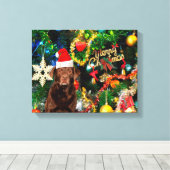 Merry Kerstlabrador Retriever Dog Santa Hat Canvas Afdruk (Insitu (Houten vloer))