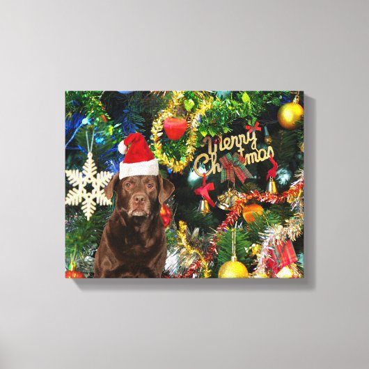 Merry Kerstlabrador Retriever Dog Santa Hat Canvas Afdruk (Voorkant)