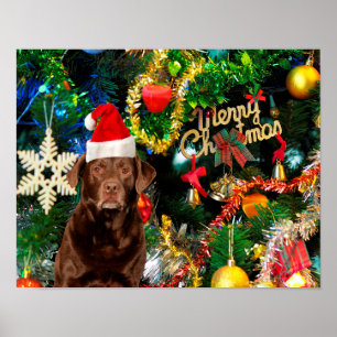 Merry Kerstlabrador Retriever Dog Santa Hat Poster
