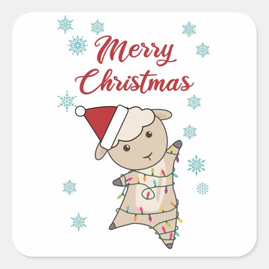 Merry Kerstlamb Sheep Snow Winter Sheep Vierkante Sticker (Voorkant)