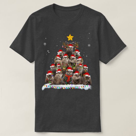 Merry kerstlampboom Otter Santa Decoration T-shirt (Design voorkant)